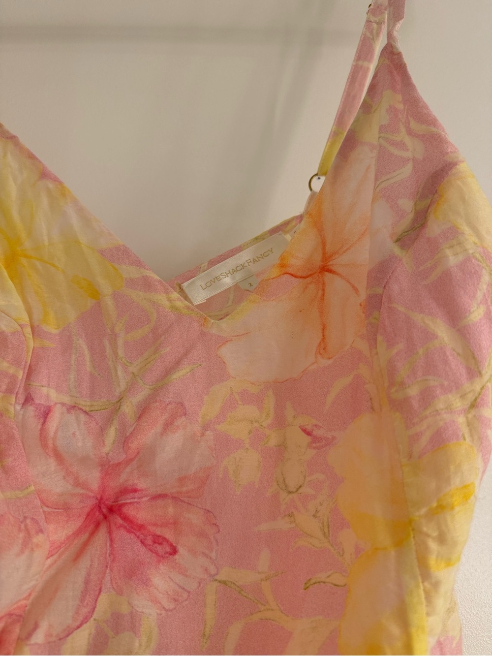 LoveShackFancy Pink Yellow Floral Ruffle Mini Dress Size 2 - Picture 3 of 3
